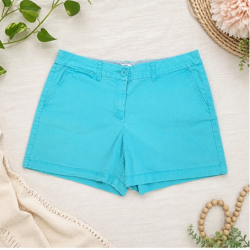 Crown & Ivy Womens Turquoise Chino Shorts Size 12 Stretch Cotton Preppy Casual